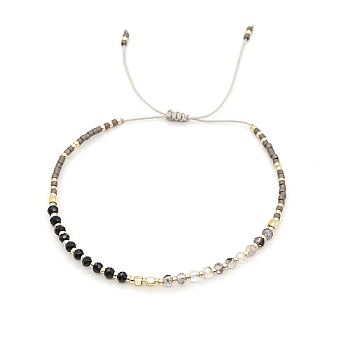 Natural Obsidian & Glass Seed Braided Bead Bracelets, Adjustable Bracelet, Gray, No Size
