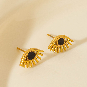 304 Stainless Steel Exaggerated Eye Stud Earrings - High-end, Versatile Ear Decorations, Golden, 8x13mm