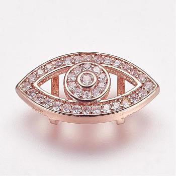 Brass Micro Pave Cubic Zirconia Slide Charms, Eye, Rose Gold, 18.5x10x6mm, Hole: 1.5x6mm