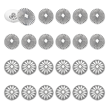 24Pcs 2 Style Zinc Alloy Shank Buttons, 1-Hole, Oval with Flower, Antique Silver, 25x22x7.5mm, Hole: 3mm, 12pcs/style