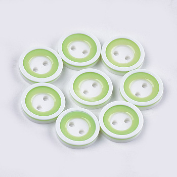 Resin Buttons, 2-Hole, Flat Round, Light Green, 12.5~13x2.5mm, Hole: 1.6mm, about 1000pcs/bag