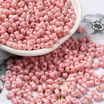 Baking Paint Glass Seed Beads, Peanut, Pink, 5.5~6x3~3.5x3mm, Hole: 1~1.2mm, about 3877pcs/pound
