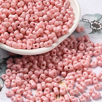 Baking Paint Glass Seed Beads, Peanut, Pink, 5.5~6x3~3.5x3mm, Hole: 1~1.2mm, about 4000pcs/pound