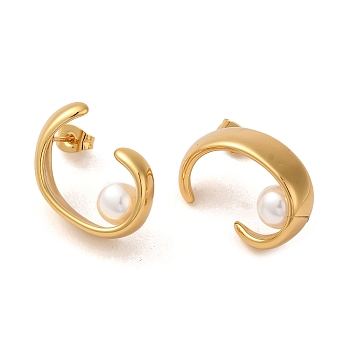 Ring 304 Stainless Steel Stud Earrings, Plastic Imitation Pearl Earrings for Women, Golden, 23x15.5mm