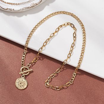 201 Stainless Steel Sun Pendant 304 Stainless Steel Cable Chain OT Necklaces for Women, Golden, 17.72 inch(45cm)