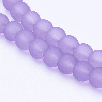 Transparent Glass Bead Strands, Frosted, Round, Medium Purple, 4mm, Hole: 1.1~1.6mm, about 200pcs/strand, 31.4 inch