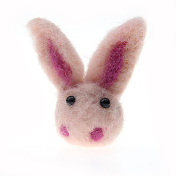 Rabbit Head Handmade Wool Felt Ornament Accessories, for DIY Children Hair Tie, Pink, 65x30mm