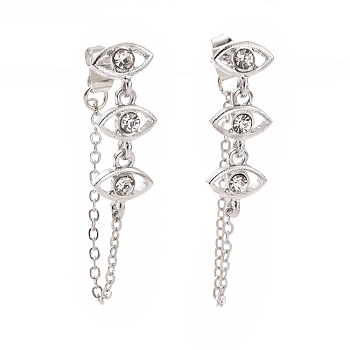 Crystal Rhinestone Horse Eye Hanging Chain Dangle Stud Earrings, Alloy Jewelry for Women, Platinum, 35mm, Pin: 0.7mm