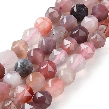Natural Alashan Agate Beads Strands, Faceted, Double Hearted & Star Cut Beads, 7~8.5x7.5~8mm, Hole: 0.8~1mm, about 48~50pcs/strand, 15.16~15.55 inch(38.5~39.5cm)