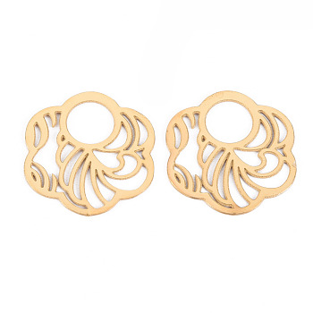304 Stainless Steel Filigree Joiners Links, Laser Cut, Flower, Real 14K Gold Plated, 18x17x0.5mm, Hole: 6mm