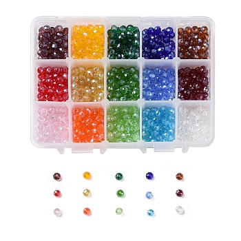 Electroplate Glass Beads, Pearl Luster Plated, Faceted, Rondelle, Mixed Color, 6x5mm, Hole: 1mm, 15 colors, 50pcs/color, 750pcs