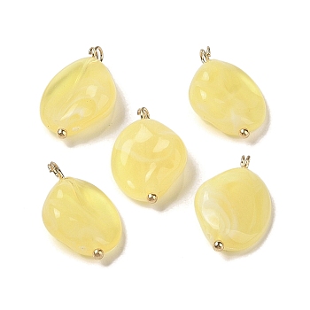 Acrylic Pendants, Imitation Gemstone, with Brass Loops, Oval, Champagne Yellow, 21.5x13.5x6mm, Hole: 2mm