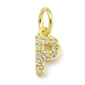 Letter Brass Micro Pave Clear Cubic Zirconia Pendants, Jump Ring, Real 18K Gold Plated, Letter P, 8.9x4.5x1.8mm, Jump Ring: 5x0.9mm, Hole: 3.5mm