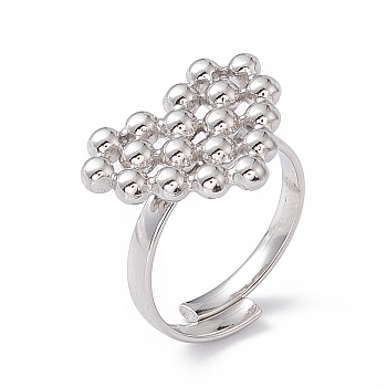 304 Stainless Steel Rings Heart Adjustable Ring for Women, Stainless Steel Color, Inner Diameter: 17~19mm