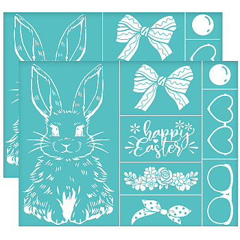 Self-Adhesive Silk Screen Printing Stencil, for Painting on Wood, DIY Decoration T-Shirt Fabric, Turquoise, Rabbit, 280x220mm
