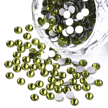 Glass Rhinestone Flat Back Cabochons, Back Plated, Faceted, Half Round, Olivine, SS4, 1.5~1.6x1mm, about 1440pcs/bag