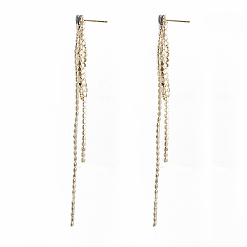 Brass Chain Tassel Earrings, Nickel Free, Real 18K Gold Plated, 100x14mm, Pin: 0.7mm
