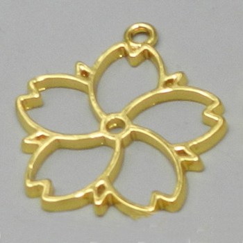 Alloy Open Back Bezel Pendants, For DIY UV Resin, Epoxy Resin, Pressed Flower Jewelry, Sakura, Golden, 35x30mm