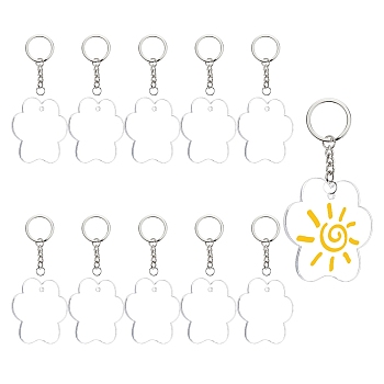 DIY Keychain Making, with Transparent Flower Blank Acrylic Pendants, 304 Stainless Steel Open Jump Rings, Iron Keychain Ring, Clear