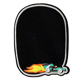 Computerized Embroidery Cloth Iron on/Sew on Patches, Costume Accessories, Oval with Car, Black, 11.4x8.3cm