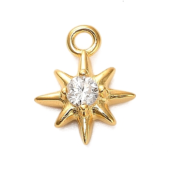 925 Sterling Silver Clear Cubic Zirconia 8-Pointed Star Charms, with 925 Stamp, Golden, 9.5x7.5x2.5mm, Hole: 1.2mm