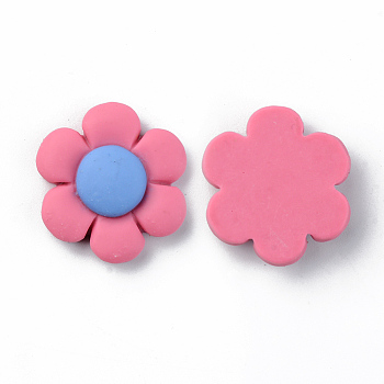 Resin Cabochons, Opaque, Flower, Hot Pink, 17x15.5x5mm