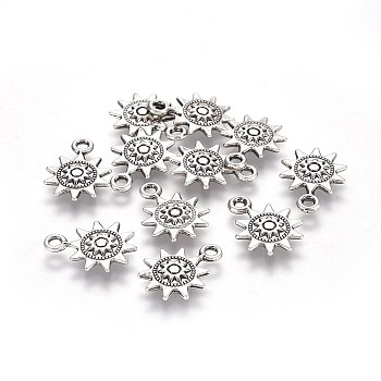 Tibetan Style Alloy Pendants, Lead Free & Nickel Free & Cadmium Free, Sun, Thai Sterling Silver Plated, 17.5x12.5mm, Hole: 2mm