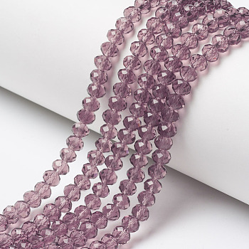 Glass Beads Strands, Faceted, Rondelle, Pale Violet Red, 3.5x3mm, Hole: 0.4mm, about 113~115pcs/strand, 32~33cm