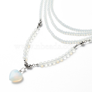 2Pcs 2 Style Opalite Heart Pendant Necklaces Set(NJEW-JN04068)-5