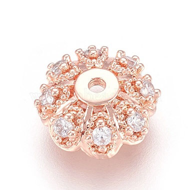 Real Rose Gold Plated Clear Brass+Cubic Zirconia Bead Caps