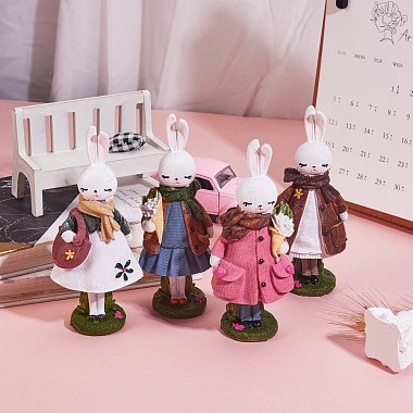 芝生の庭のテーブルの家の装飾のための樹脂の立っているウサギの像のバニーの彫刻の卓上ウサギの置物（茶色）(JX085A)-6