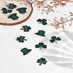12Pcs 3 Styles Alloy Enamel Pendants, Clover/Hat Charms, Green, 20~24x19~22mm, 4ps/style(ENAM-LP0001-64)