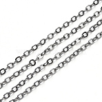 Brass Cable Chains, Soldered, Cadmium Free & Nickel Free & Lead Free, with Spool, Flat Oval, Gunmetal, 2.6x2x0.3mm, Fit for 0.7x4mm Jump Rings, about 32.8 Feet(10m)/roll(CHC-T008-06B-B)