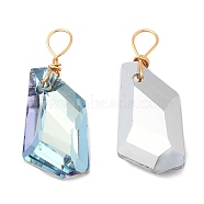 Glass Pendants, with Light Gold Brass Loops, Faceted, Twist Rhombus Charms, Pale Turquoise, 24x10x10mm, Hole: 3.8~4.5x3~3.5mm(KK-Q777-22LG)