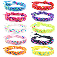 Polyester Braided Woven Cord Bracelet, Ethnic Tribal Adjustable Bracelet, Mixed Color, 11 inch(28cm)(PW23071089325)