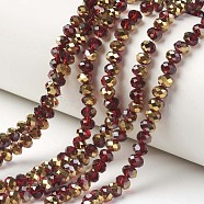 Electroplate Transparent Glass Beads Strands, Half Golden Plated, Faceted, Rondelle, Dark Red, 4x3mm, Hole: 0.4mm, about 130pcs/strand, 16.54 inch(42cm)(EGLA-A034-T4mm-O07)