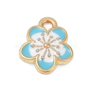 Alloy Enamel Pendants, Flower Charms, Deep Sky Blue, 12x10x3.5mm, Hole: 1.5mm(X-FIND-Z070-05G-02)