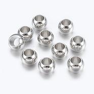 Brass European Beads, Large Hole Beads, Rondelle, Platinum, 7x5mm, Hole: 4mm(KK-E359-7mm-P)