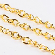 Iron Side Twisted Chain, with Spool, Unwelded, Lead Free & Nickel Free, Golden Color, Size: Chains: about 5mm long, 4mm wide, 0.9mm thick, about 328.08 Feet(100m)/roll(CH-BSFN0.9-G-FF)