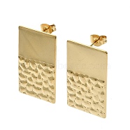 Ion Plating(IP) 201 Stainless Steel Stud Earrings, with 304 Stainless Steel Pins, Textured Rectangle, Real 18K Gold Plated, 27x16mm(EJEW-K270-30G)