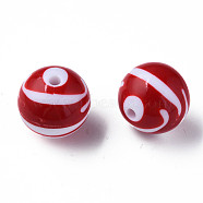 Opaque Striped Acrylic Beads, Round, FireBrick, 24mm, Hole: 4mm hole: 4mm, about 55pcs/500g.(MACR-S373-27C-01)