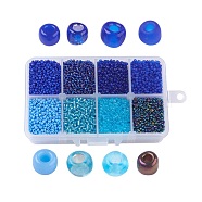 12/0 Glass Seed Beads, Mixed Style, Round, Blue, 2~2.5x2mm, Hole: 0.5mm, about 12500pcs/box, Packaging Box: 11x7x3cm(SEED-JP0006-01-2mm)