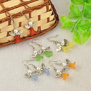Lovely Wedding Dress Angel Dangle Earrings, with Tibetan Style Beads, Glass Pearl Beads, Transparent Acrylic Beads and Brass Earring Hooks, Mixed Color, 40mm(EJEW-JE00521)