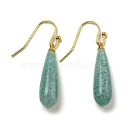 Ion Plating(IP) Natural Amazonite Dangle Earring, with Brass Earring Hook, Teardrop, 34~36x7~7.5mm(EJEW-C084-01G-05)