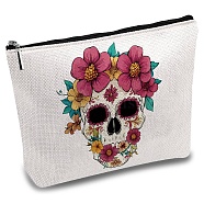 Polycotton Custom Canvas Storage Bags, Metal Zipper Pouches, Rectangle with Pattern, Skull, 18x25cm(ABAG-WH0029-204)