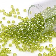 TOHO Round Seed Beads, Japanese Seed Beads, (105) Transparent Luster Lemon-Lime, 8/0, 3mm, Hole: 1mm, about 222pcs/10g(X-SEED-TR08-0105)
