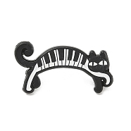 Cat with Musical Note Enamel Pins, Black Alloy Brooches for Backpack Clothes, Cat, 14x27mm(JEWB-Q008-03C)