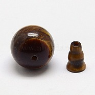 Natural Tiger Eye Buddhist Beads, 3 Hole Guru Beads, T-Drilled Beads, Grade AB, Buddha Jewelry Findings, Dark Goldenrod, Round: 8mm, Hole: 1~2mm, Cap: 8~10x10mm, hole: 1~2mm(G-M011-01C)
