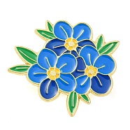 Flower Theme Enamel Pins, Golden Zinc Alloy Brooches for Backpack Clothes Women, Dodger Blue, 26x30x1mm(JEWB-D024-01D-G)