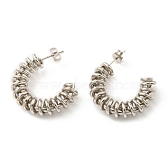 304 Stainless Steel Arch with Spiral Stud Earrings for Women, Stainless Steel Color, 28x7mm(EJEW-F319-08P)